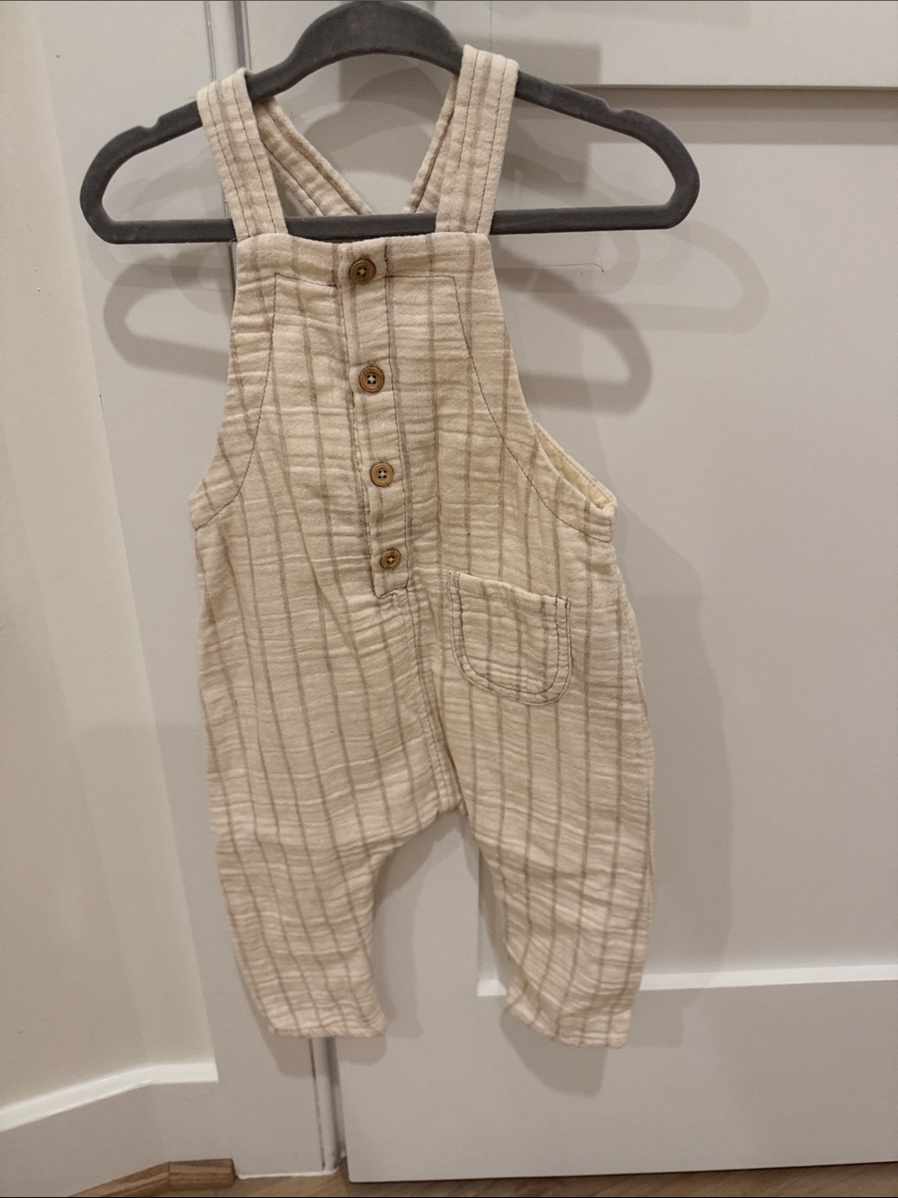 Zara Cream Striped Button-Front Kids Overalls